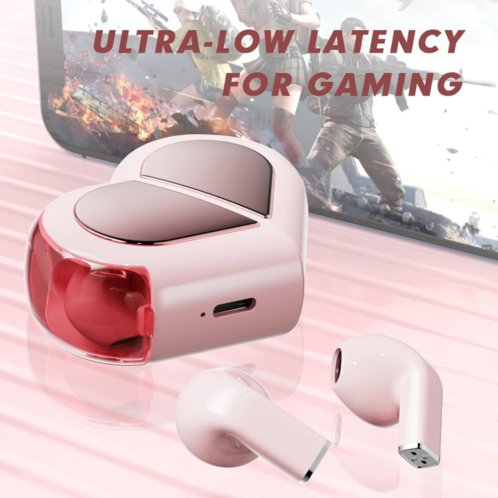 Pink Heart Design Wireless Earphones for Girls