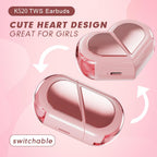 Pink Heart Design Wireless Earphones for Girls